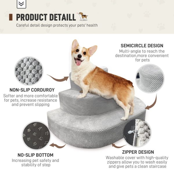 Corduroy Pet Stairs - Non-slip 3 Tiers for Easy Access - Image 3