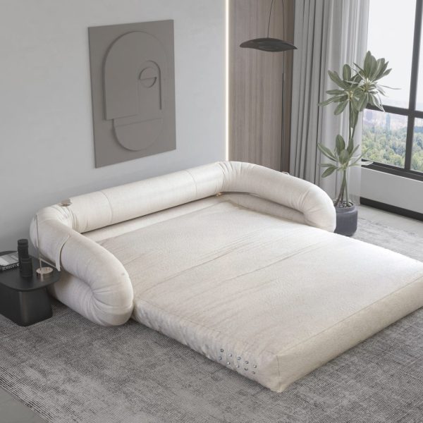 Foldable Floor Couch Bed for Living Room, Beige Micro Fabric - Image 5