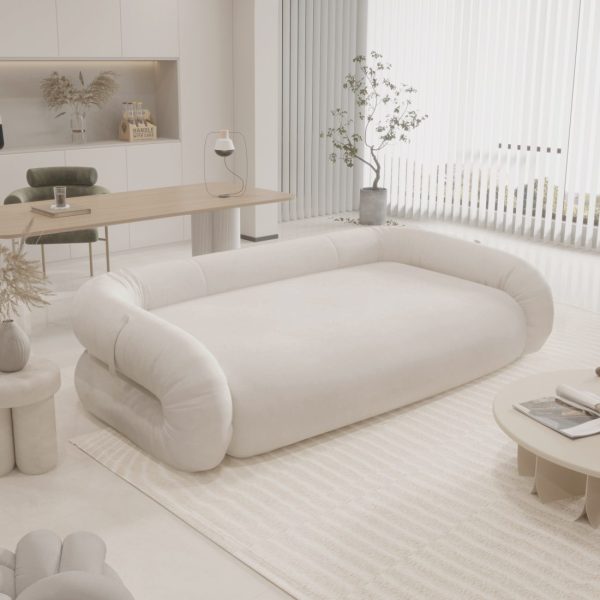 Foldable Floor Couch Bed for Living Room, Beige Micro Fabric - Image 6
