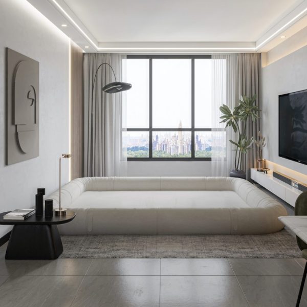 Foldable Floor Couch Bed for Living Room, Beige Micro Fabric - Image 8