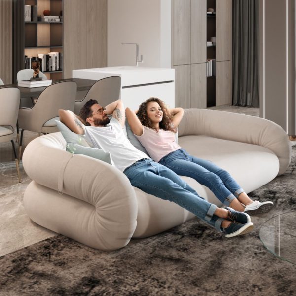 Foldable Floor Couch Bed for Living Room, Beige Micro Fabric - Image 4
