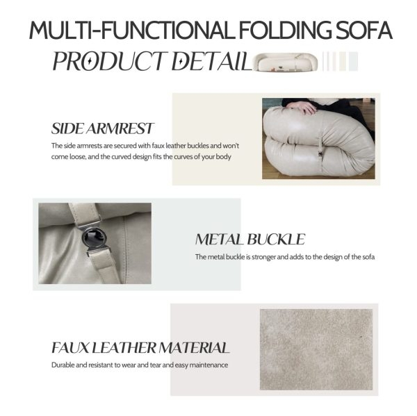 Foldable Floor Couch Bed for Living Room, Beige Micro Fabric - Image 12