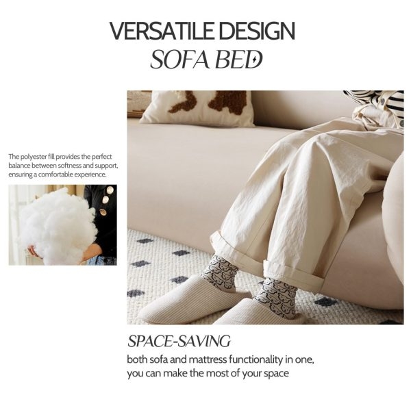 Foldable Floor Couch Bed for Living Room, Beige Micro Fabric - Image 13