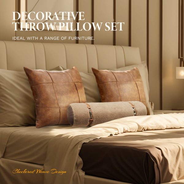 Faux Leather Pillow Covers Set Home Decorative Pillowcase 3 Pcs Sets - Image 3
