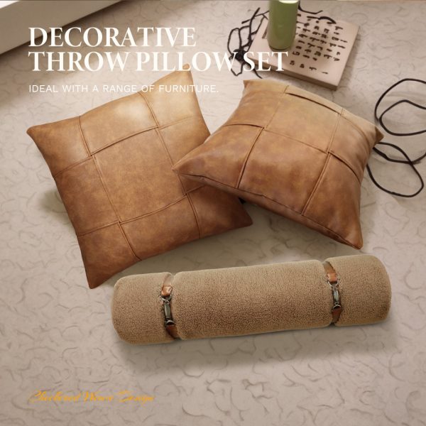 Faux Leather Pillow Covers Set Home Decorative Pillowcase 3 Pcs Sets - Image 4