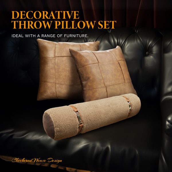 Faux Leather Pillow Covers Set Home Decorative Pillowcase 3 Pcs Sets - Image 10
