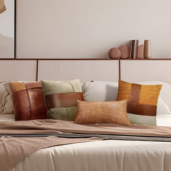 Luxury Patchwork Leather Lambskin Throw Pillow Covers - Image 2