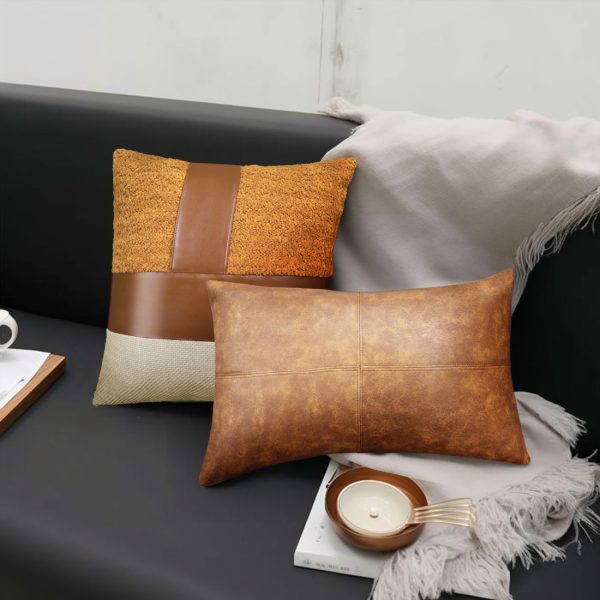 Luxury Patchwork Leather Lambskin Throw Pillow Covers - Image 6