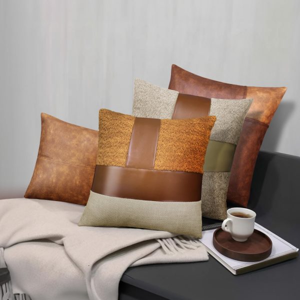 Luxury Patchwork Leather Lambskin Throw Pillow Covers - Image 8