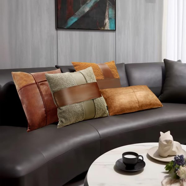 Luxury Patchwork Leather Lambskin Throw Pillow Covers - Image 9