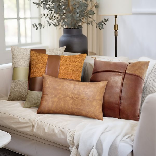 Luxury Patchwork Leather Lambskin Throw Pillow Covers - Image 10