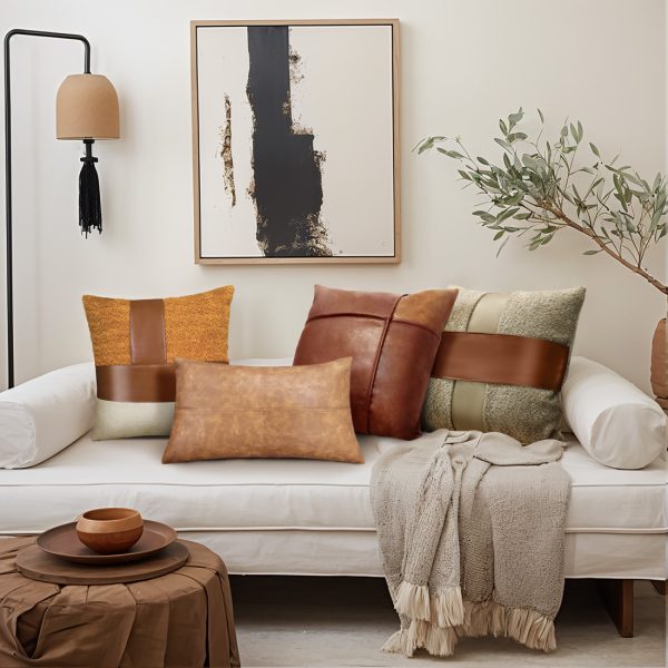 Luxury Patchwork Leather Lambskin Throw Pillow Covers - Image 11