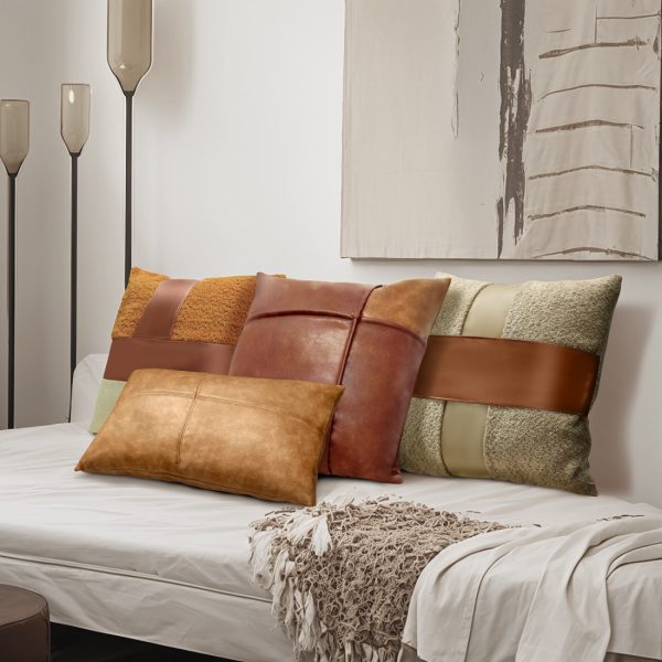 Luxury Patchwork Leather Lambskin Throw Pillow Covers - Image 12