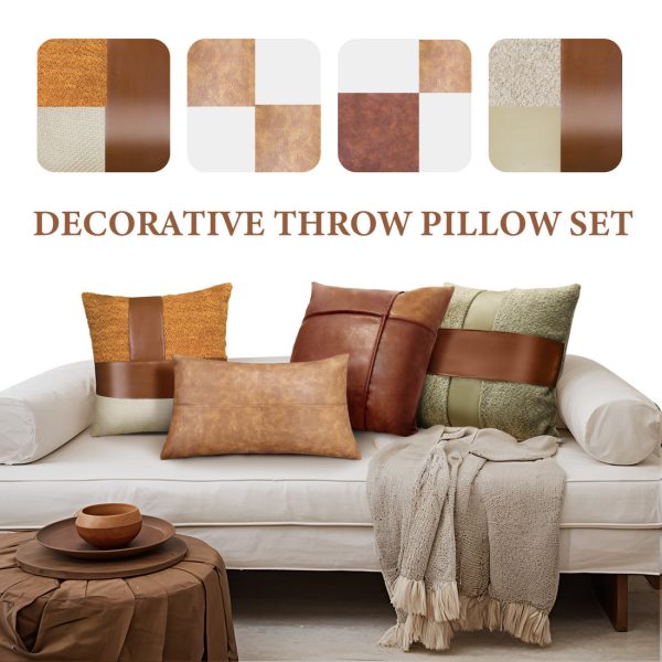 Luxury Patchwork Leather Lambskin Throw Pillow Covers - Image 13