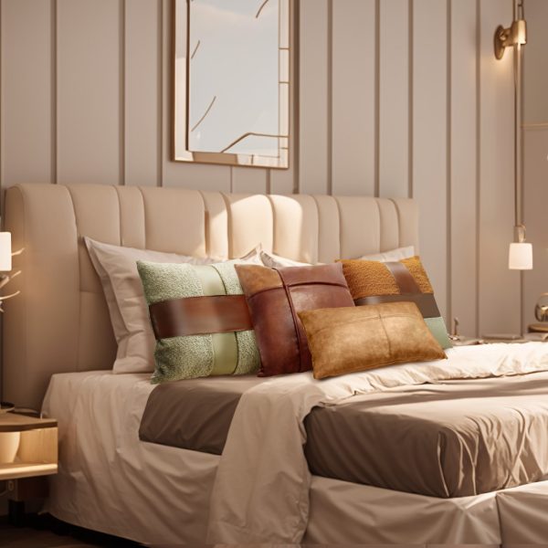 Luxury Patchwork Leather Lambskin Throw Pillow Covers - Image 14