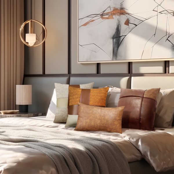 Luxury Patchwork Leather Lambskin Throw Pillow Covers - Image 16