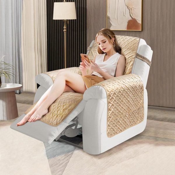 Non Slip Quilted Chair Cover with Lumbar Pillow and Pockets - Image 6