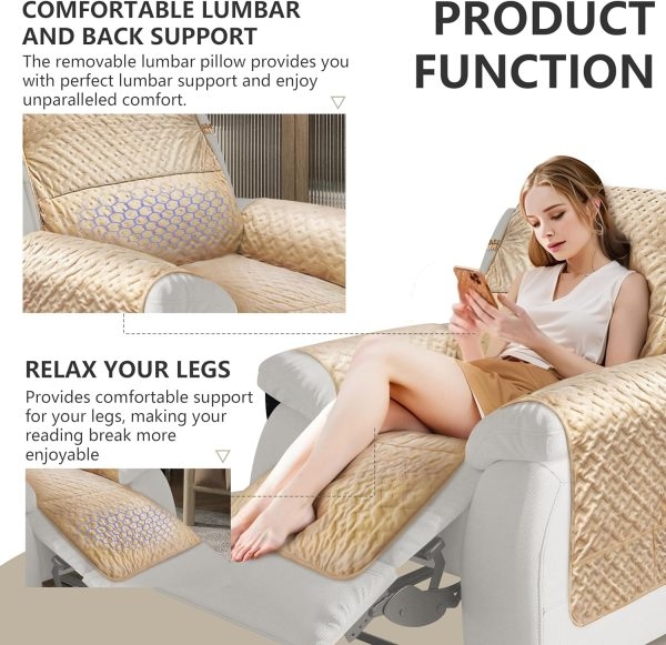 Non Slip Quilted Chair Cover with Lumbar Pillow and Pockets - Image 2