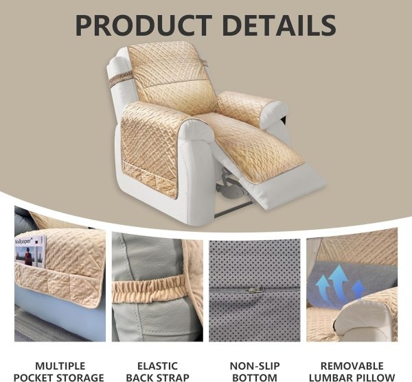 Non Slip Quilted Chair Cover with Lumbar Pillow and Pockets - Image 3
