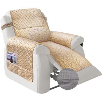 Non Slip Quilted Chair Cover with Lumbar Pillow and Pockets