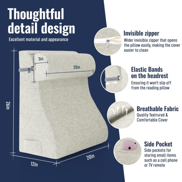 Adjustable Wedge Support Pillow - Ergonomic Reading Pillow Linen - Image 3
