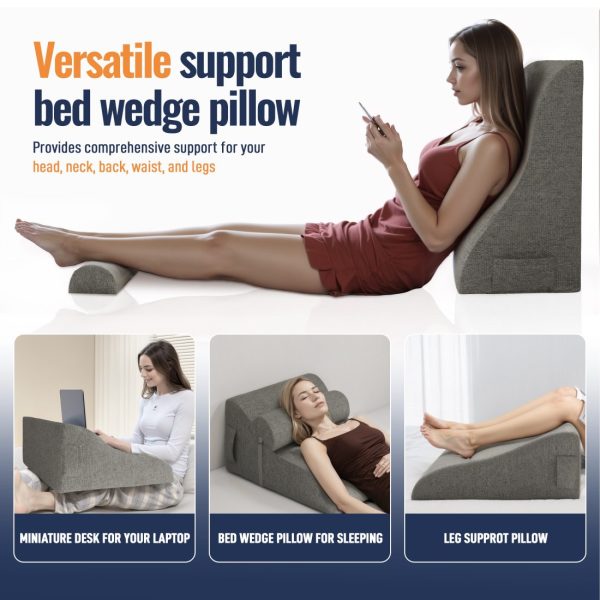 Adjustable Wedge Support Pillow - Ergonomic Reading Pillow Linen - Image 5