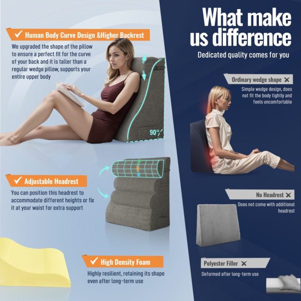 Adjustable Wedge Support Pillow - Ergonomic Reading Pillow Linen - Image 7