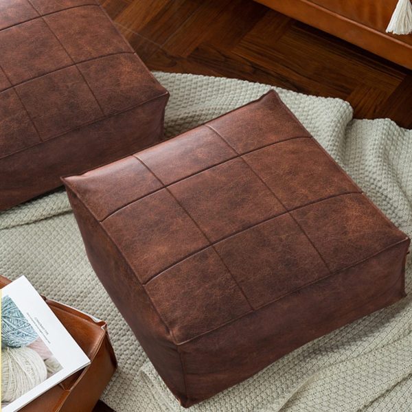 Square Leather Pouf Ottoman - Stylish Footrest Cushion - Image 4