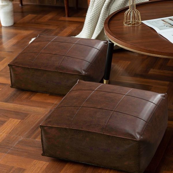 Square Leather Pouf Ottoman - Stylish Footrest Cushion - Image 7