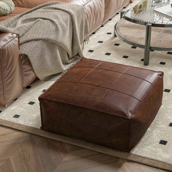Square Leather Pouf Ottoman - Stylish Footrest Cushion - Image 9