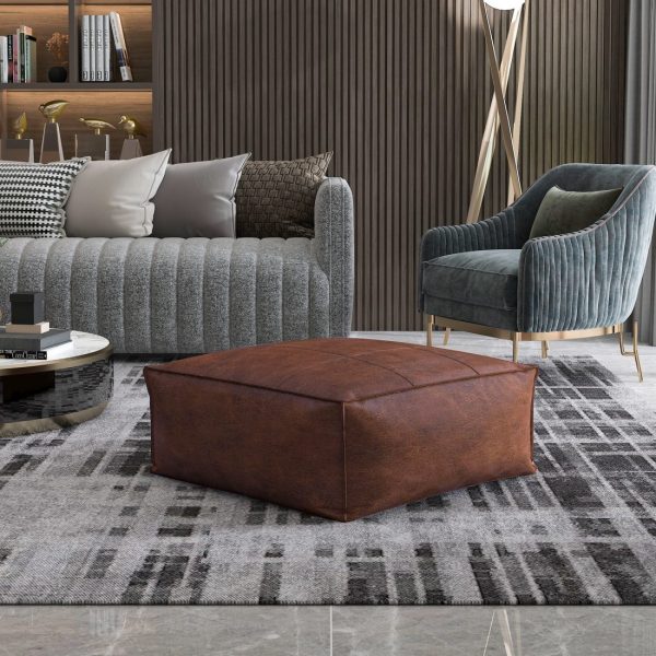 Square Leather Pouf Ottoman - Stylish Footrest Cushion - Image 12