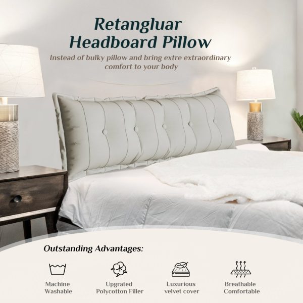 Large Headboard Reading Pillow Bolster Body Pillow Off-White - Image 7