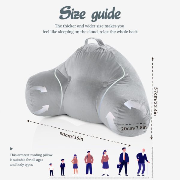Big Gray Bed Reading Pillow with Arms & Lumbar Support - Image 2