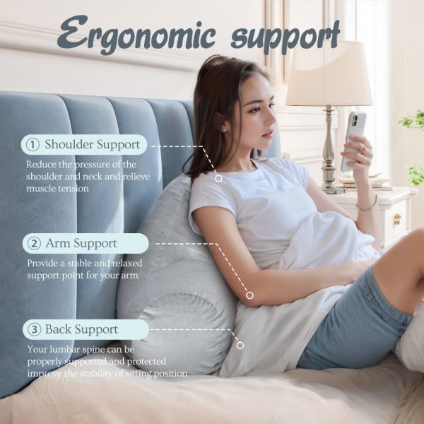 Big Gray Bed Reading Pillow with Arms & Lumbar Support - Image 3