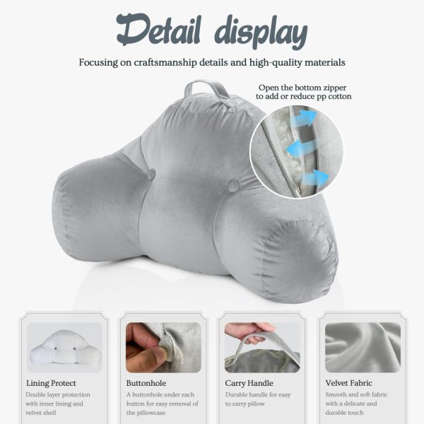 Big Gray Bed Reading Pillow with Arms & Lumbar Support - Image 4