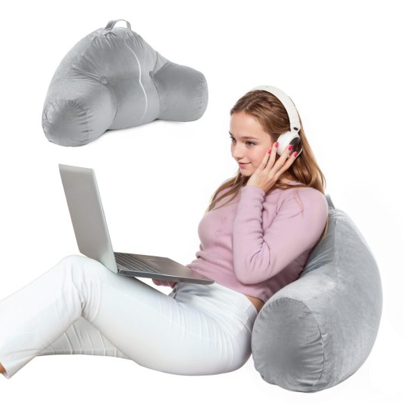 Big Gray Bed Reading Pillow with Arms & Lumbar Support - Image 8