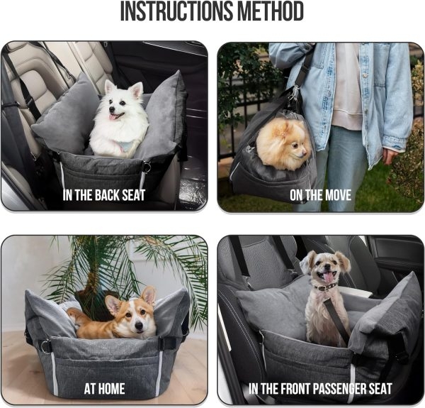 Dog Car Seat for Large/Medium Dogs - Booster Bed with Storage - Image 8
