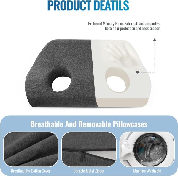Ear Piercing Pillow For Side Sleepers Memory Foam With Holes - Image 4