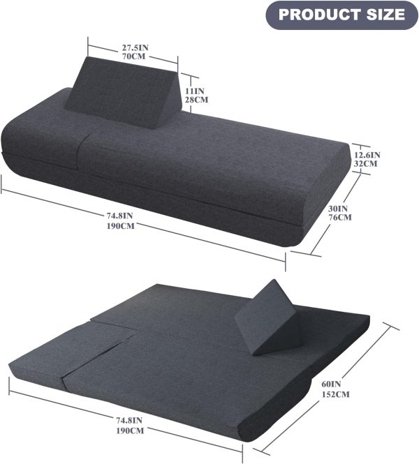 Large Folding Daybed Sofa with Adjustable Headboard - Image 15