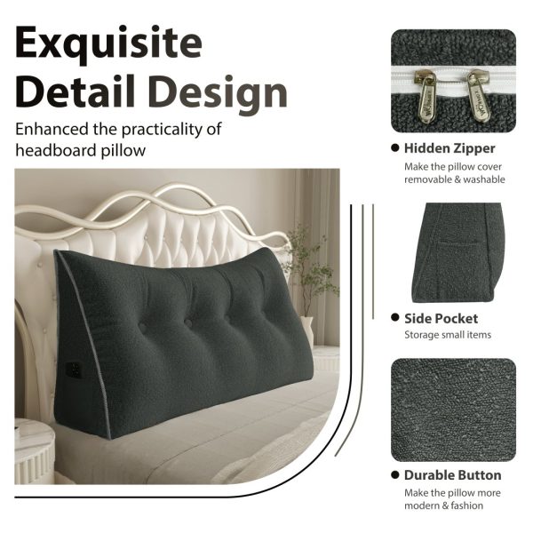 Large Wedge Reading Pillow for Bed Daybed Bolster Backrest Gray - Image 7