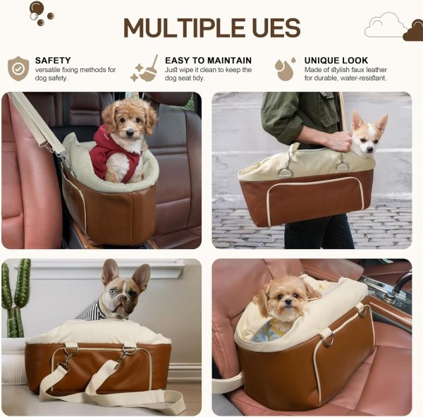 Safe & Compact Pet Car Seat - Leather Booster for Small Animals - Image 4