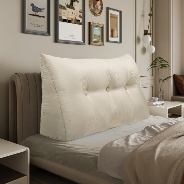Jacquard Satin Fabric Bed Wedge Pillow Pure Cotton Light Beige - Image 9