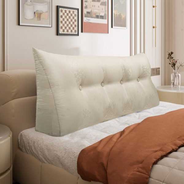 Jacquard Satin Fabric Bed Wedge Pillow Pure Cotton Light Beige - Image 10