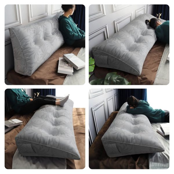 Jacquard Satin Fabric Bed Wedge Pillow Pure Cotton Light Grey - Image 7