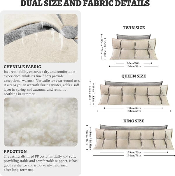 Headboard Backrest Pillows 2 Pack - Soft Wedge for Queen Bed - Image 3