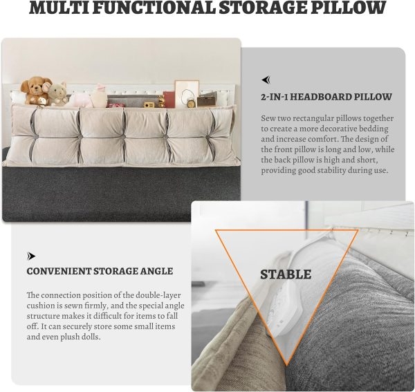 Headboard Backrest Pillows 2 Pack - Soft Wedge for Queen Bed - Image 4