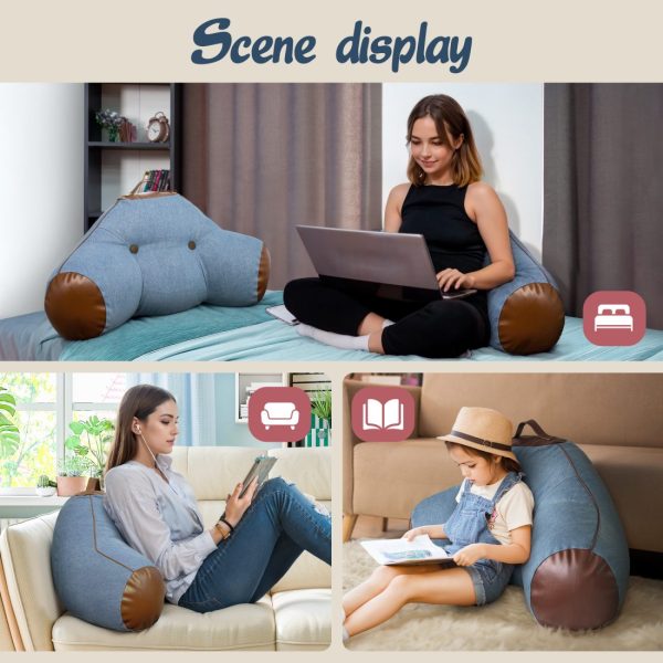 Denim Reading Pillow with Arms for Adult - Back Lumbar Support - Image 2