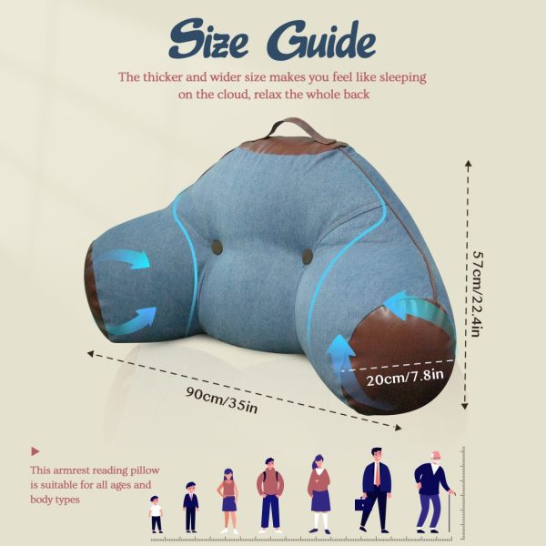 Denim Reading Pillow with Arms for Adult - Back Lumbar Support - Image 3