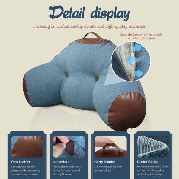 Denim Reading Pillow with Arms for Adult - Back Lumbar Support - Image 4