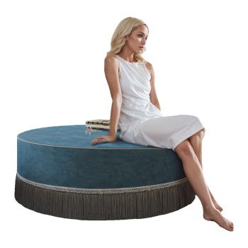 Round Ottoman Table with Tassel, Cushioned for Bedroom & Living